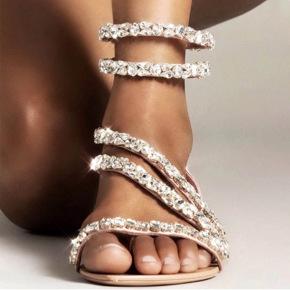 AMINAH ABDUL JILLIL SOLEIL FLAT SANDAL Jeweled Blush size 10